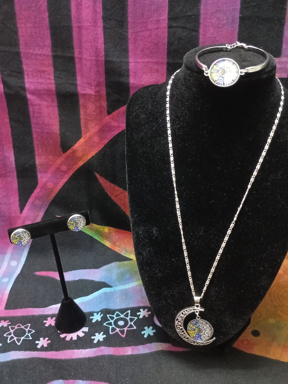 Wednesday Addams Moon Necklace, Bracelet, And Clip-on Earrings Set